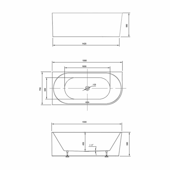 Акриловая ванна Vincea 150x75 VBT-402-1500L без гидромассажа Акриловая ванна Vincea 150x75 VBT-402-1500L без гидромассажа