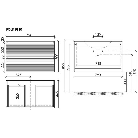 Тумба под раковину Sancos Folk 80 FL80ES подвесная Ergraut soft