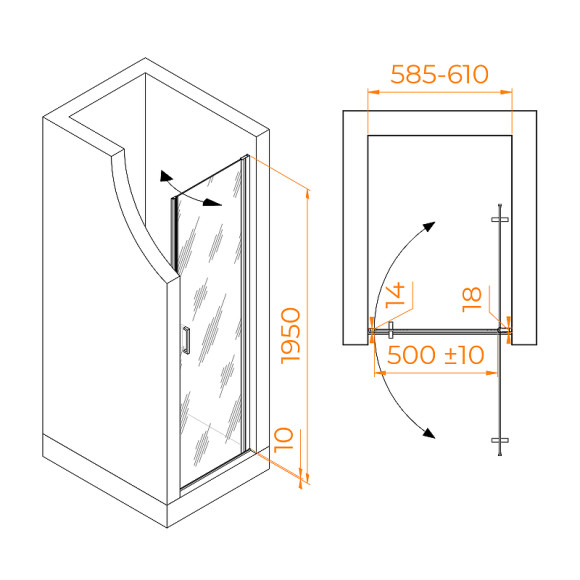 Душевая дверь RGW Leipzig LE-003-Gg 60 351200306-110 профиль Серый стекло прозрачное