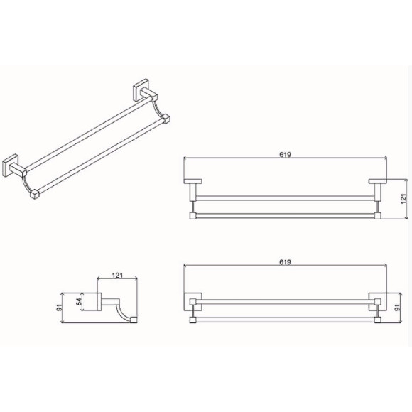 Полотенцедержатель Azario Rina AZ-87002 двойной Хром Полотенцедержатель Azario Rina AZ-87002 двойной Хром