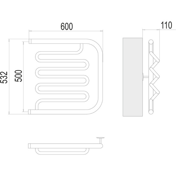 Водяной полотенцесушитель Terminus Фокстрот-Лиана (1) 500x600 4620768880988 Хром, боковое подключение, G 1" НР