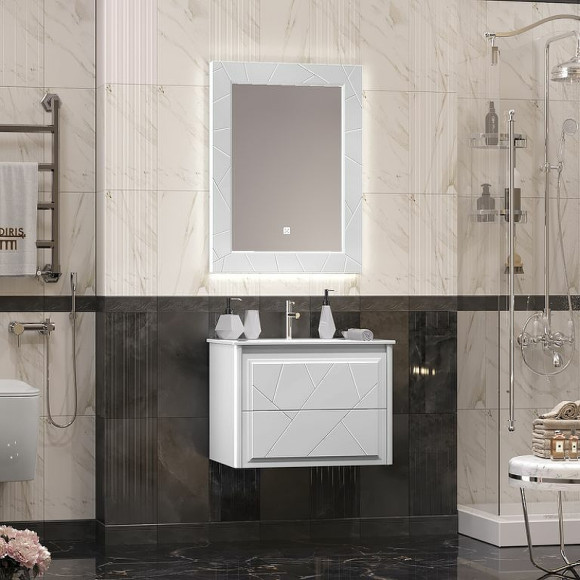 Зеркало Opadiris Луиджи 70 00-00006551 с подсветкой Белое матовое с бесконтактным выключателем и подогревом