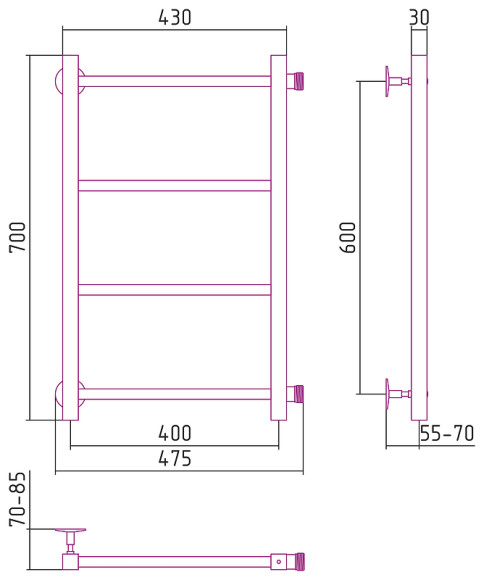 Водяной полотенцесушитель Сунержа Стилье Версия-КБ 600х400 00630-6040 Хром Водяной полотенцесушитель Сунержа Стилье Версия-КБ 600х400 00630-6040 Хром