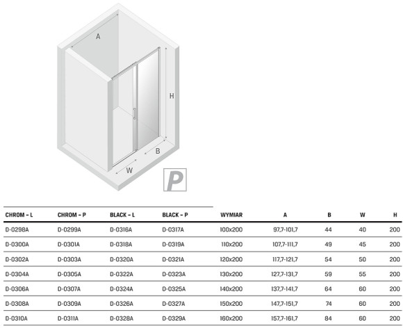 Душевая дверь New Trendy Prime Black 160 R D-0329A профиль Черный стекло прозрачное