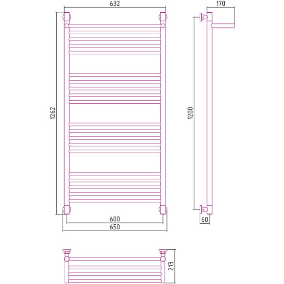 Водяной полотенцесушитель Сунержа Богема+ 1200х600 00-0223-1260 с полкой Хром