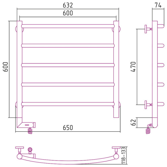 Электрический полотенцесушитель Сунержа Галант 2.0 600x600 L 00-5200-6060 Хром