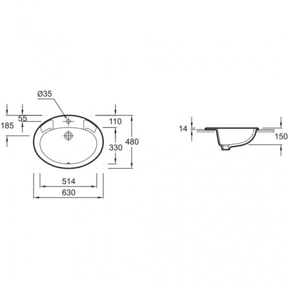 Раковина Jacob Delafon Ovale Dessus 63 E1273-00 Белая