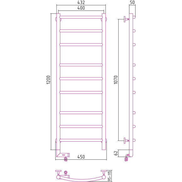 Электрический полотенцесушитель Сунержа Галант 2.0 1200x400 L 30-5200-1240 Белый матовый