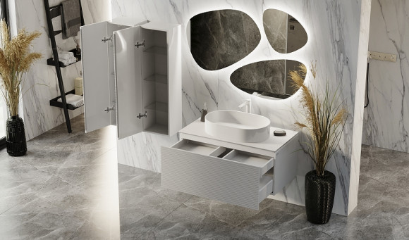 Тумба под раковину Jorno Stone 100 Stn.01.100/P/W/JR подвесная Белая