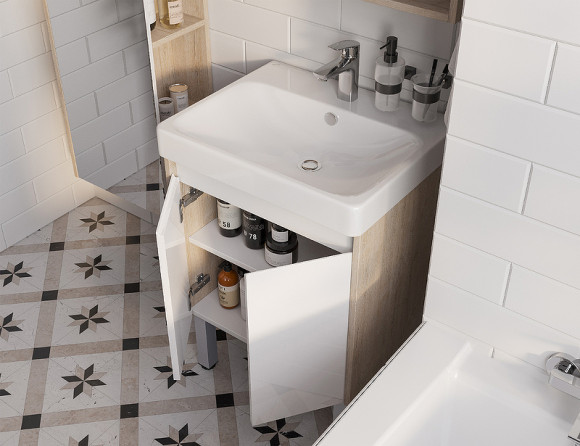 Тумба под раковину Aquaton Сканди Doors 55 1A278801SDB20 Белый глянец, Дуб верона Тумба под раковину Aquaton Сканди Doors 55 1A278801SDB20 Белый глянец, Дуб верона