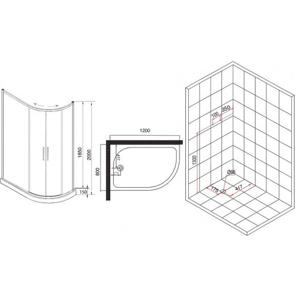 Душевой уголок Esbano ESR-8027A 120x80 L ESUGR8027AL профиль Хром стекло рифленое