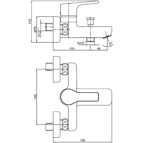 Смеситель для ванны E.C.A. Luna 102802450EX Золото Смеситель для ванны E.C.A. Luna 102802450EX Золото