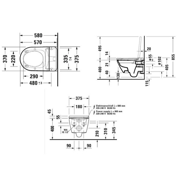 Унитаз биде Duravit D-Neo 654000012004300 подвесной с сиденьем Микролифт