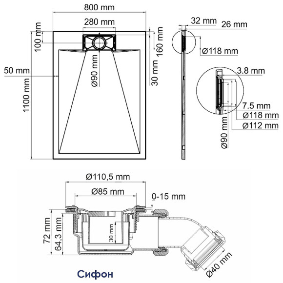Душевой поддон из стеклопластика WasserKRAFT Elbe 110x80 74T14 Черный матовый Душевой поддон из стеклопластика WasserKRAFT Elbe 110x80 74T14 Черный матовый