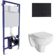 Комплект унитаза с инсталляцией Berges Novum 042426 с сиденьем Микролифт и Черной клавишей смыва