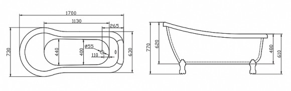 Акриловая ванна BelBagno 170х73 BB20-1700 без гидромассажа Акриловая ванна BelBagno 170х73 BB20-1700 без гидромассажа