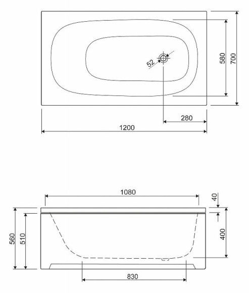 Акриловая ванна Cezares Eco 120х70 ECO-120-70-40-W37 без гидромассажа