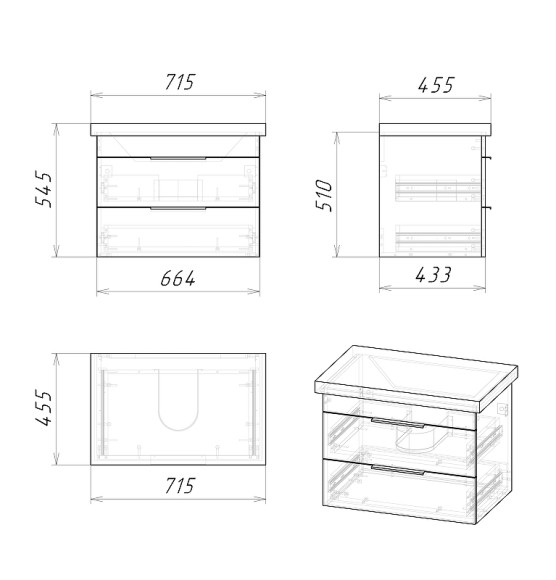 Тумба под раковину Grossman Форта 70 1070032 подвесная Темный дуб галифакс