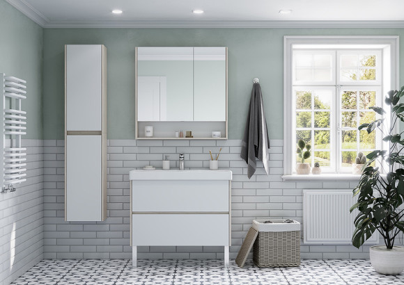 Зеркальный шкаф Aquaton Сканди 90 1A252302SDB20 Белый Дуб верона