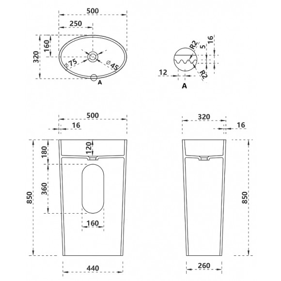 Раковина Abber Stein 50 AS2504-H Белая матовая Раковина Abber Stein 50 AS2504-H Белая матовая