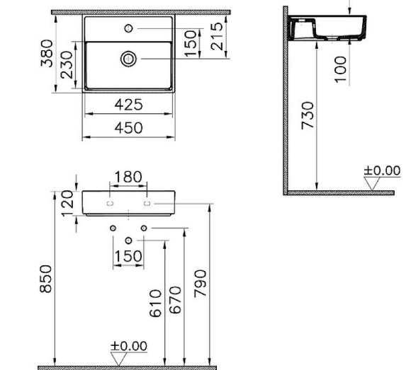 Раковина Vitra ArchiPlan 45 7400B003-0001 Белая