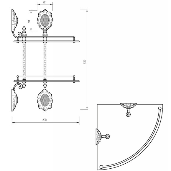 Стеклянная полка Migliore Cleopatra 16667 угловая Хром Стеклянная полка Migliore Cleopatra 16667 угловая Хром