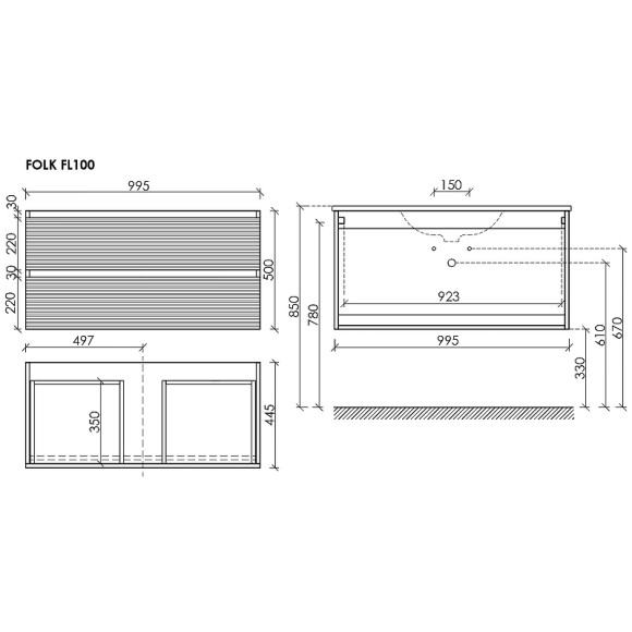 Тумба под раковину Sancos Folk 100 FL100ES подвесная Ergraut soft