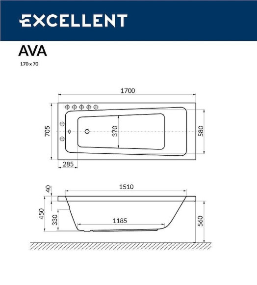 Акриловая ванна Excellent Ava 170x70 WAEX.AVA17.NANO.CR с гидромассажем Акриловая ванна Excellent Ava 170x70 WAEX.AVA17.NANO.CR с гидромассажем