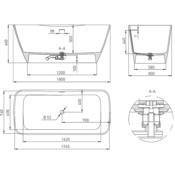 Ванна из искусственного камня Salini Agatha 180х80 100221M Белая матовая