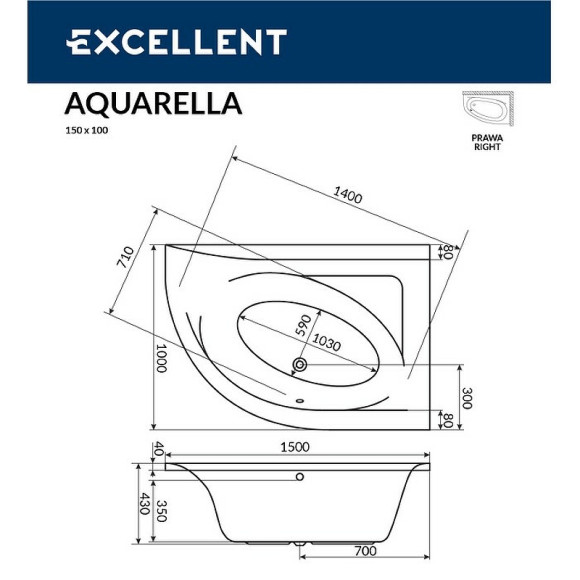 Акриловая ванна Excellent Aquarella 150x100 R WAEX.ARP15.SOFT.GL с гидромассажем