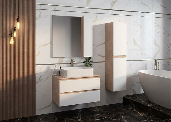 Тумба под раковину Onika Алеста 80.13 108054 подвесная Камень светлый Белая