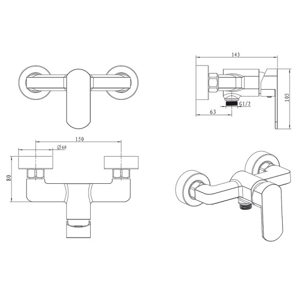 Смеситель для душа Kaiser Sonat 34477-1 Бронза