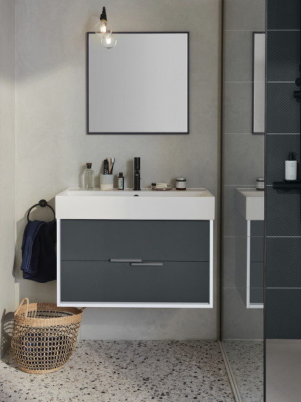 Тумба под раковину Jacob Delafon Vivienne 80 EB1667-J5-J54 подвесная Серая матовая Белая глянцевая