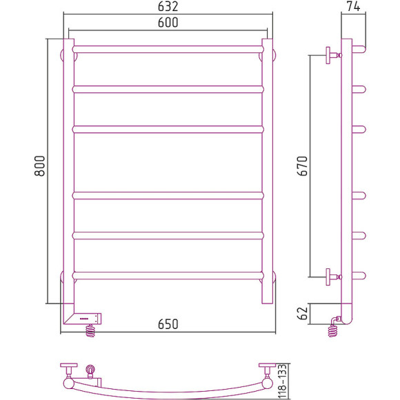 Электрический полотенцесушитель Сунержа Галант 2.0 800x600 L 31-5200-8060 Черный матовый