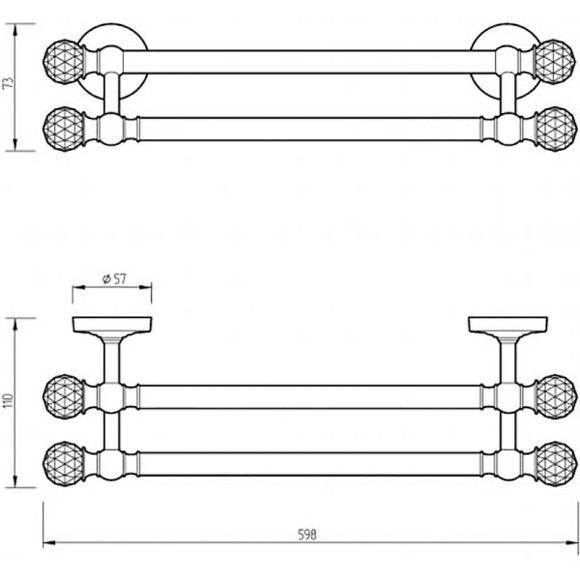 Полотенцедержатель Migliore Amerida 16569 двойной Бронза с кристаллами Swarovski Полотенцедержатель Migliore Amerida 16569 двойной Бронза с кристаллами Swarovski