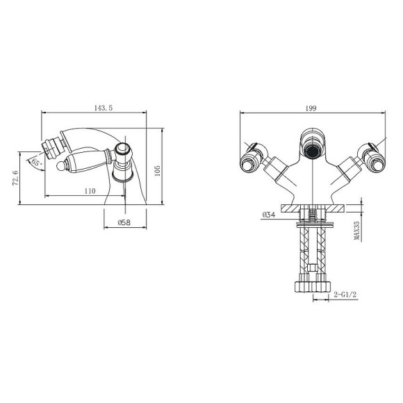 Смеситель для биде Caprigo Adria-Classic Metal Edition 03M-530-vot Бронза Смеситель для биде Caprigo Adria-Classic Metal Edition 03M-530-vot Бронза