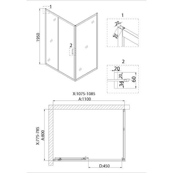 Душевой уголок Niagara Nova 110х80 NG-82-11AB-A80B профиль Черный стекло прозрачное Душевой уголок Niagara Nova 110х80 NG-82-11AB-A80B профиль Черный стекло прозрачное