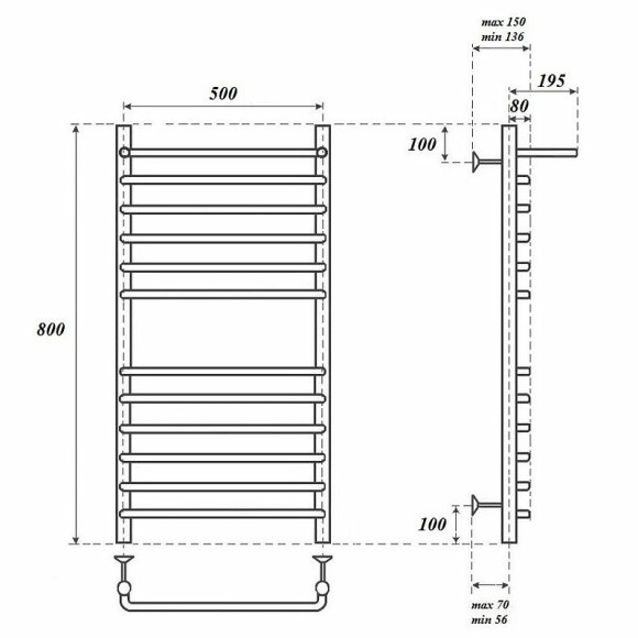 Водяной полотенцесушитель Point Нептун PN09158SP П11 500x800 с полкой Хром