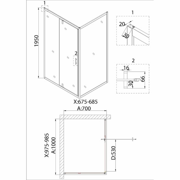 Душевая дверь Niagara Nova 100 NG-83-10AB профиль Черный стекло прозрачное