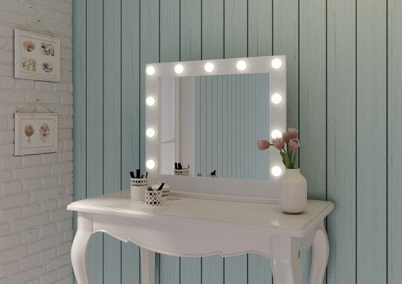 Зеркало Континент 800х700 ЗГП44 гримерное с подсветкой Белое с механическим выключателем Зеркало Континент 800х700 ЗГП44 гримерное с подсветкой Белое с механическим выключателем