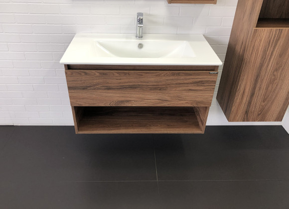 Тумба с раковиной Comforty Бордо 90 00-00006671 подвесная Дуб темно-коричневый