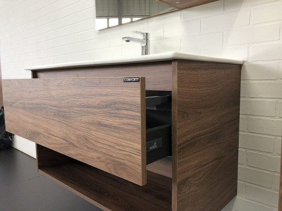 Тумба с раковиной Comforty Бордо 90 00-00006671 подвесная Дуб темно-коричневый