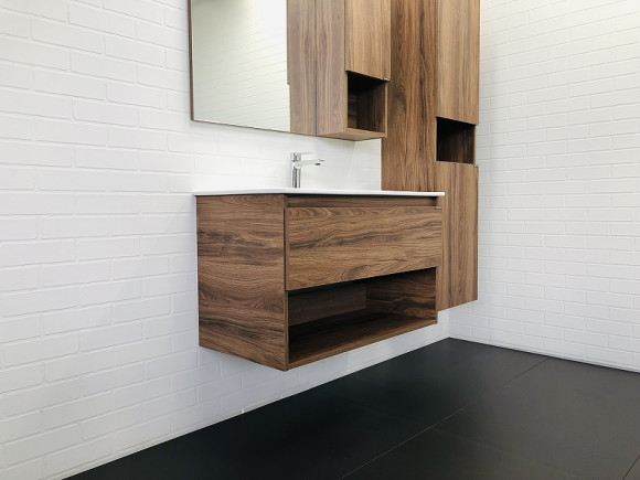 Тумба с раковиной Comforty Бордо 90 00-00006671 подвесная Дуб темно-коричневый