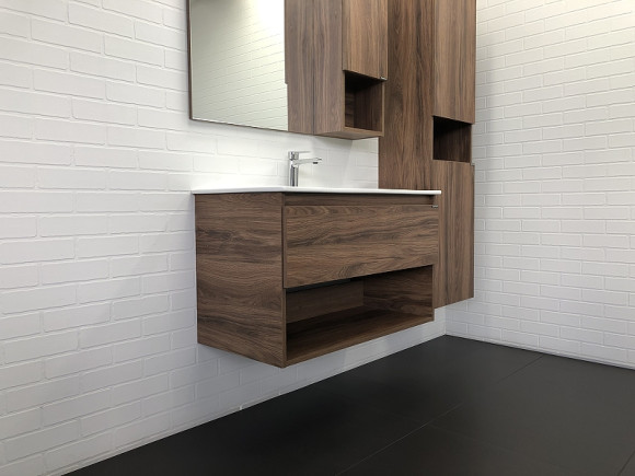 Тумба с раковиной Comforty Бордо 90 00-00006671 подвесная Дуб темно-коричневый