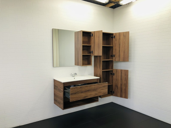 Тумба с раковиной Comforty Бордо 90 00-00006671 подвесная Дуб темно-коричневый