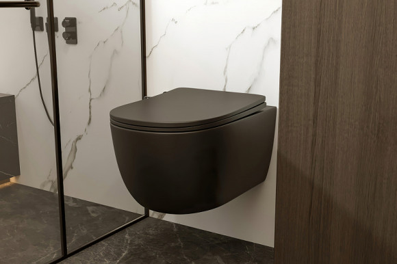 Унитаз Abber Bequem AC1104MB подвесной Черный матовый с сиденьем Микролифт Унитаз Abber Bequem AC1104MB подвесной Черный матовый с сиденьем Микролифт