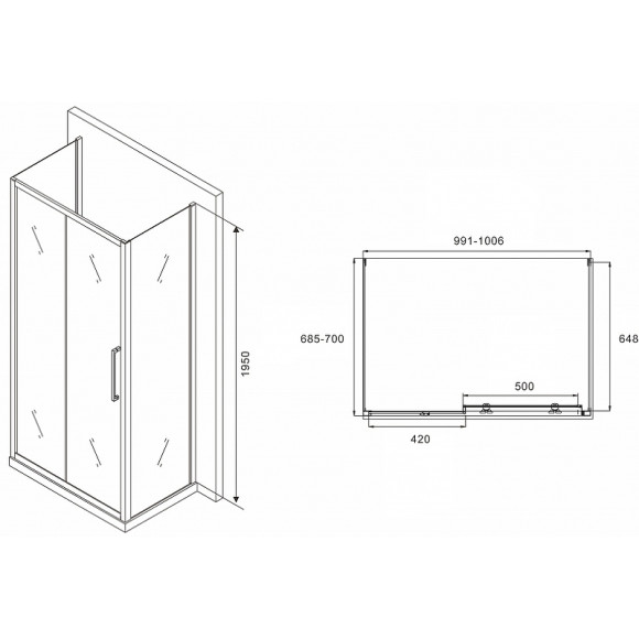 Душевой уголок Abber Schwarzer Diamant 100x70 AG30100MH-S70M-S70M профиль Хром стекло матовое Душевой уголок Abber Schwarzer Diamant 100x70 AG30100MH-S70M-S70M профиль Хром стекло матовое