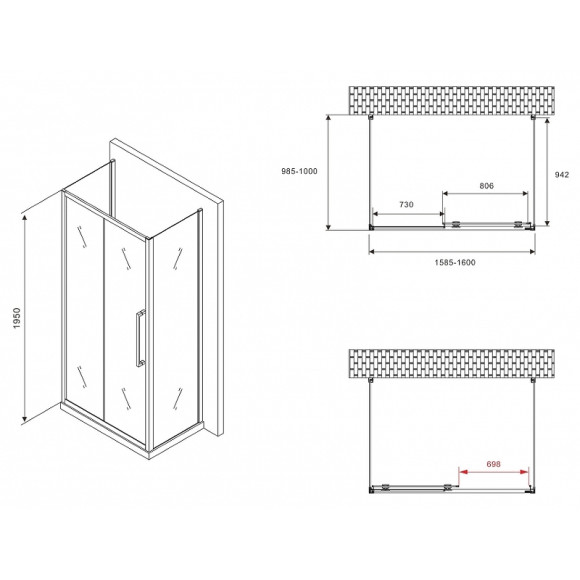 Душевой уголок Abber Schwarzer Diamant 160x100 AG30160BMH-S100BM-S100BM профиль Черный стекло матовое Душевой уголок Abber Schwarzer Diamant 160x100 AG30160BMH-S100BM-S100BM профиль Черный стекло матовое