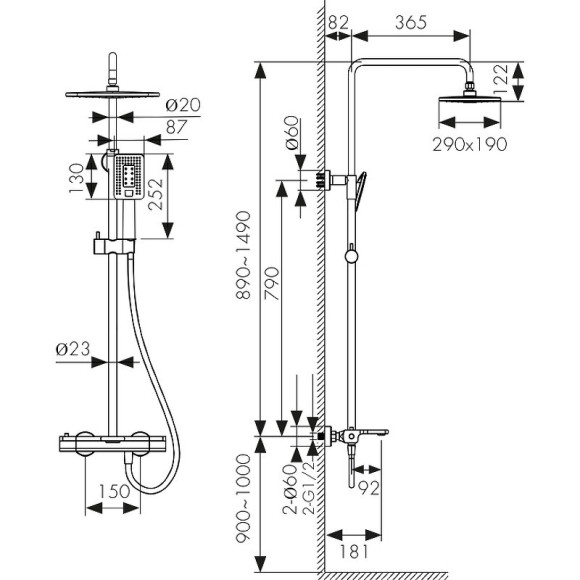 Душевая система Kaiser Elite 01182-2 с термостатом Черная матовая