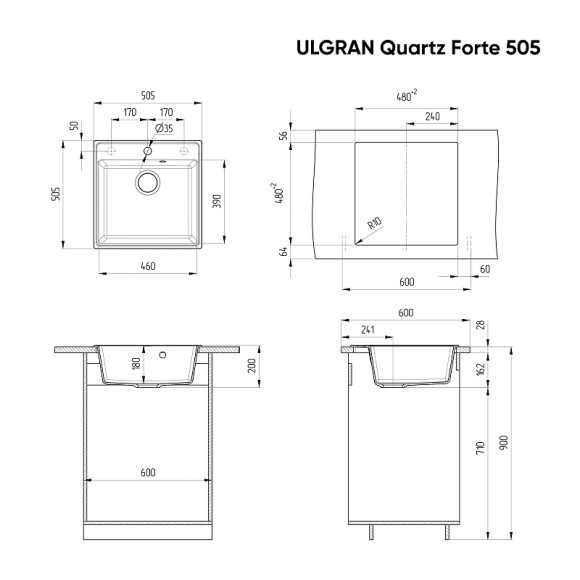 Кухонная мойка Ulgran Quartz Forte 505-09 Асфальт